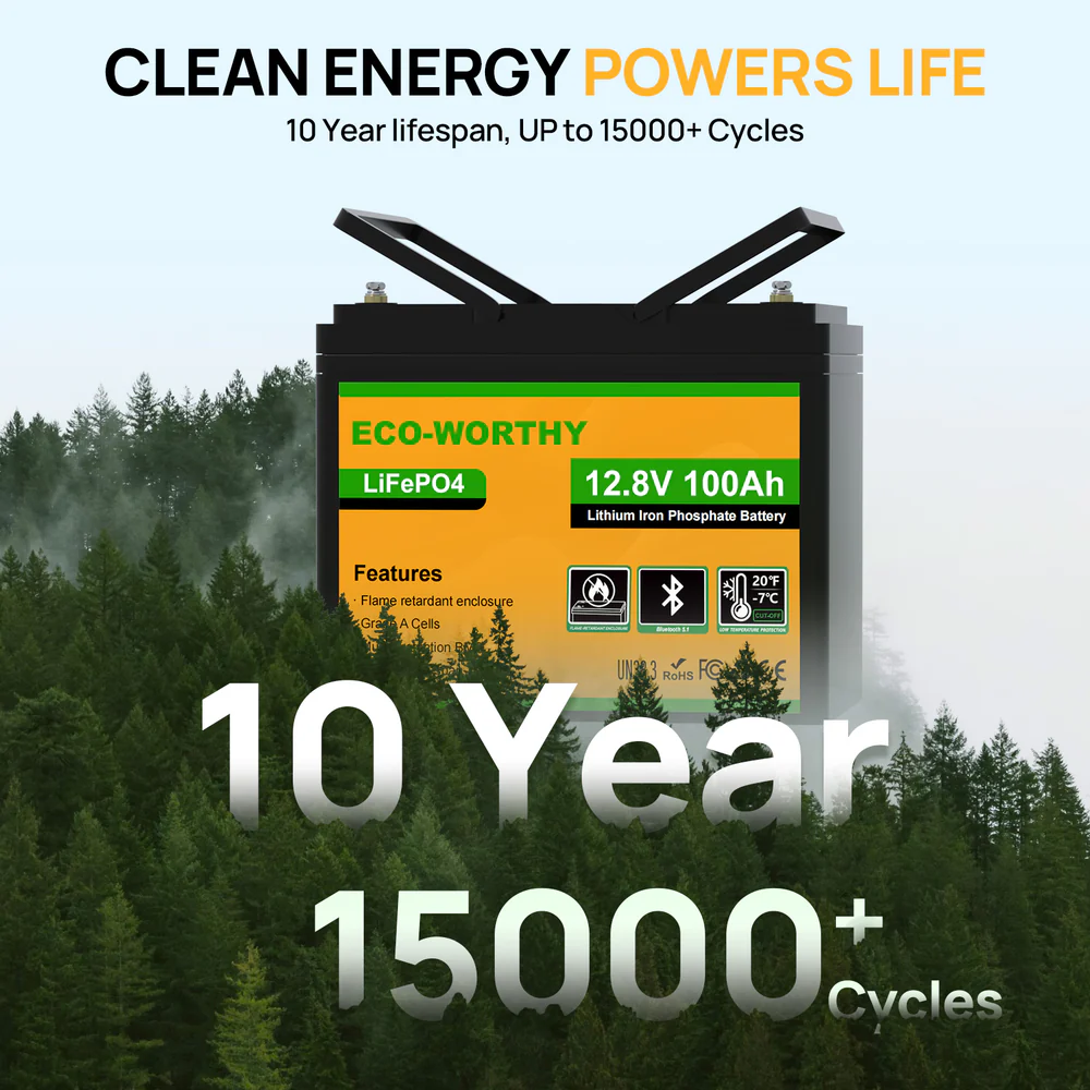 Eco-Worthy 12V 100Ah LiFePO4 Lithium Battery with Bluetooth - Image 7