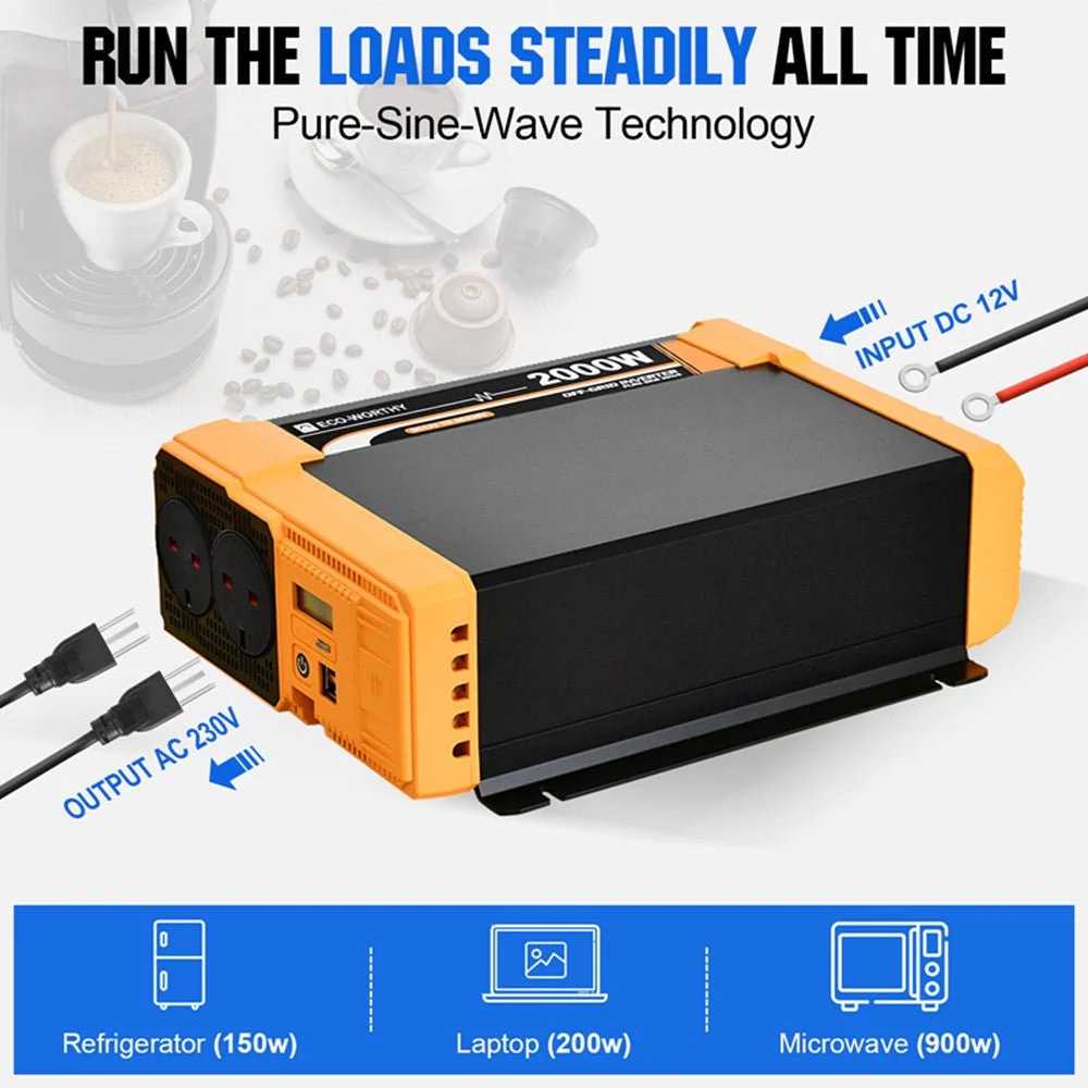 Eco-Worthy 2000W Off-Grid Pure Sine Wave Inverter 12V to 230V - Image 2