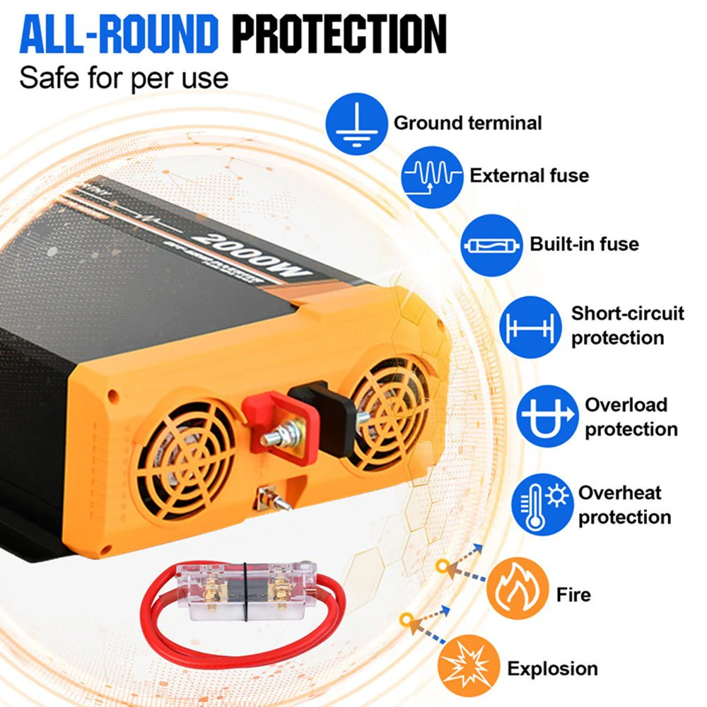 Eco-Worthy 2000W Off-Grid Pure Sine Wave Inverter 12V to 230V - Image 3