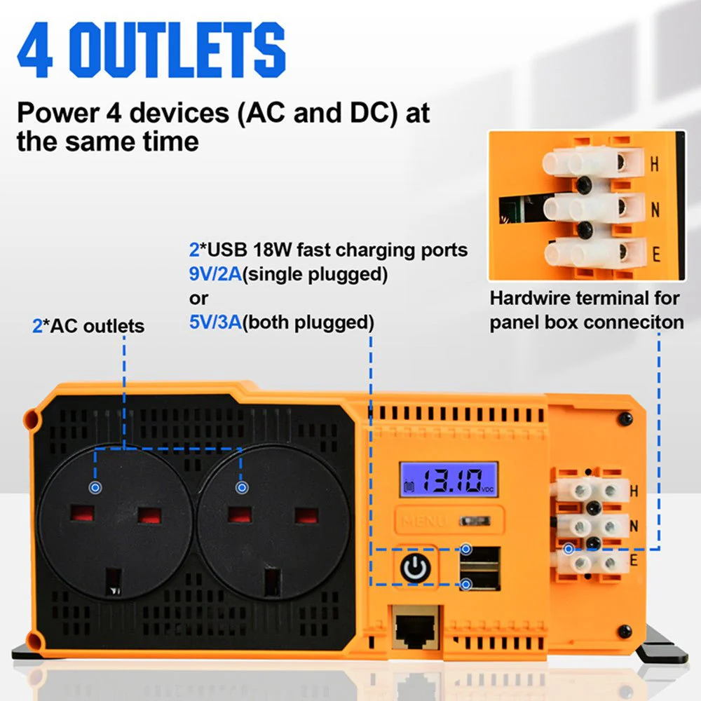 Eco-Worthy 2000W Off-Grid Pure Sine Wave Inverter 12V to 230V - Image 4