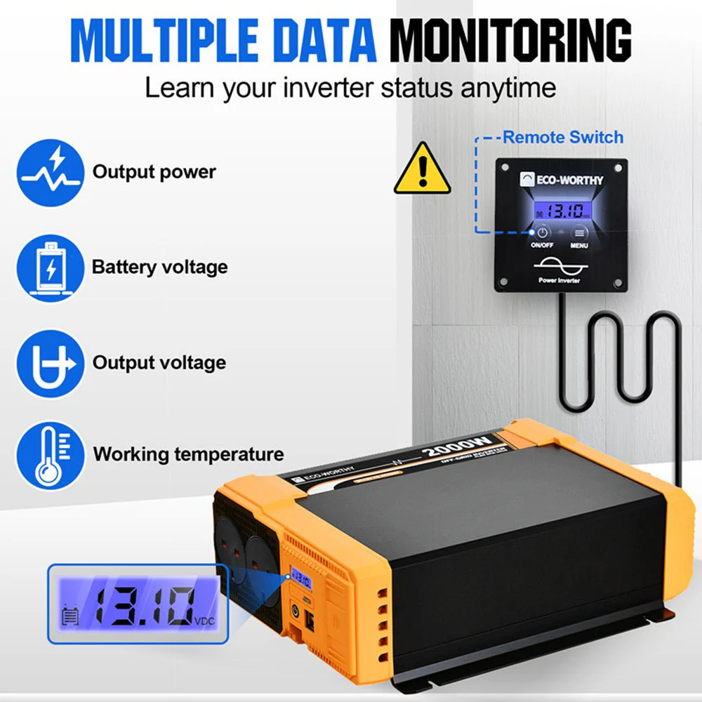 Eco-Worthy 2000W Off-Grid Pure Sine Wave Inverter 12V to 230V - Image 5