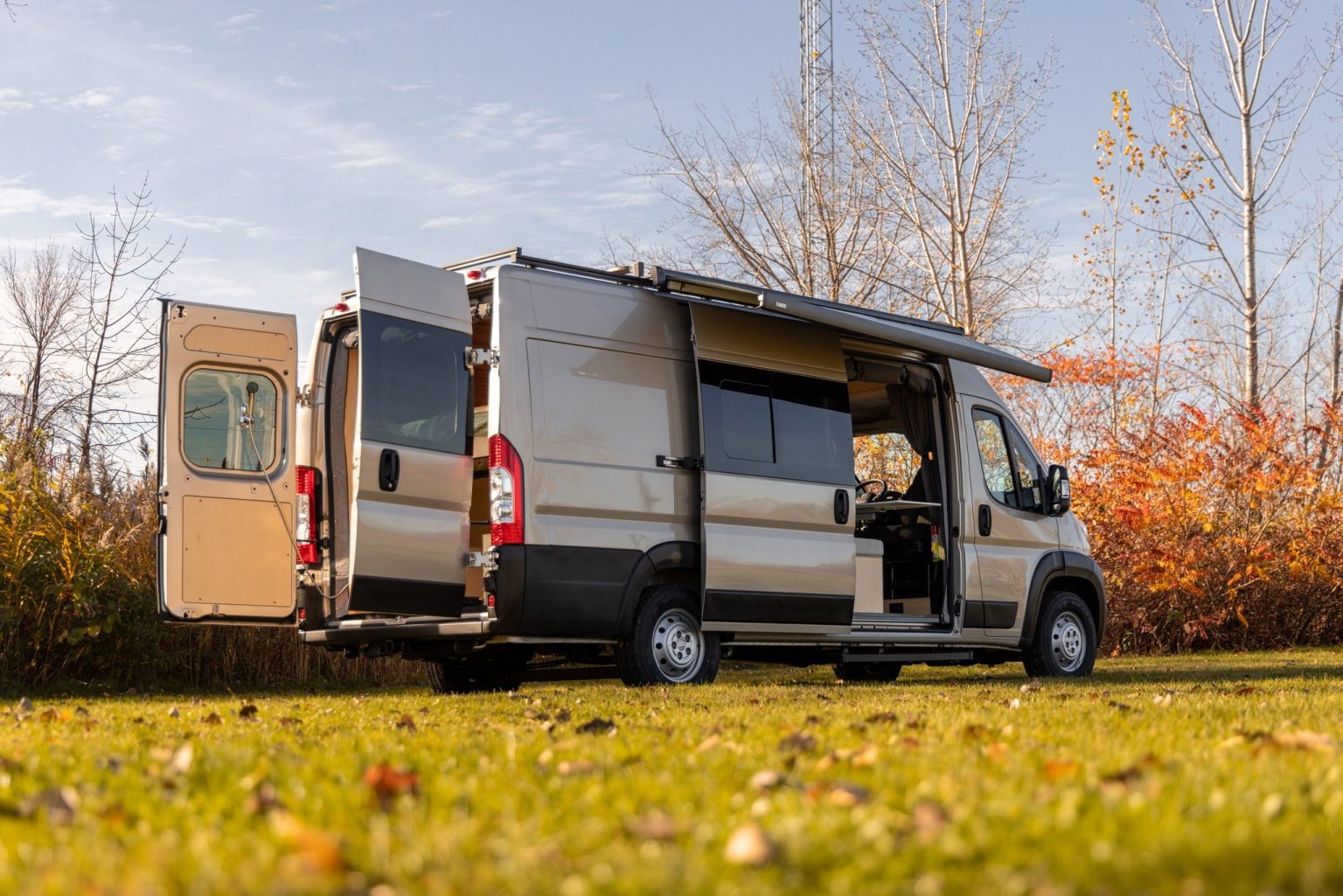 Peugeot Boxer Campervan windows showcasing a peugeot boxer in a field