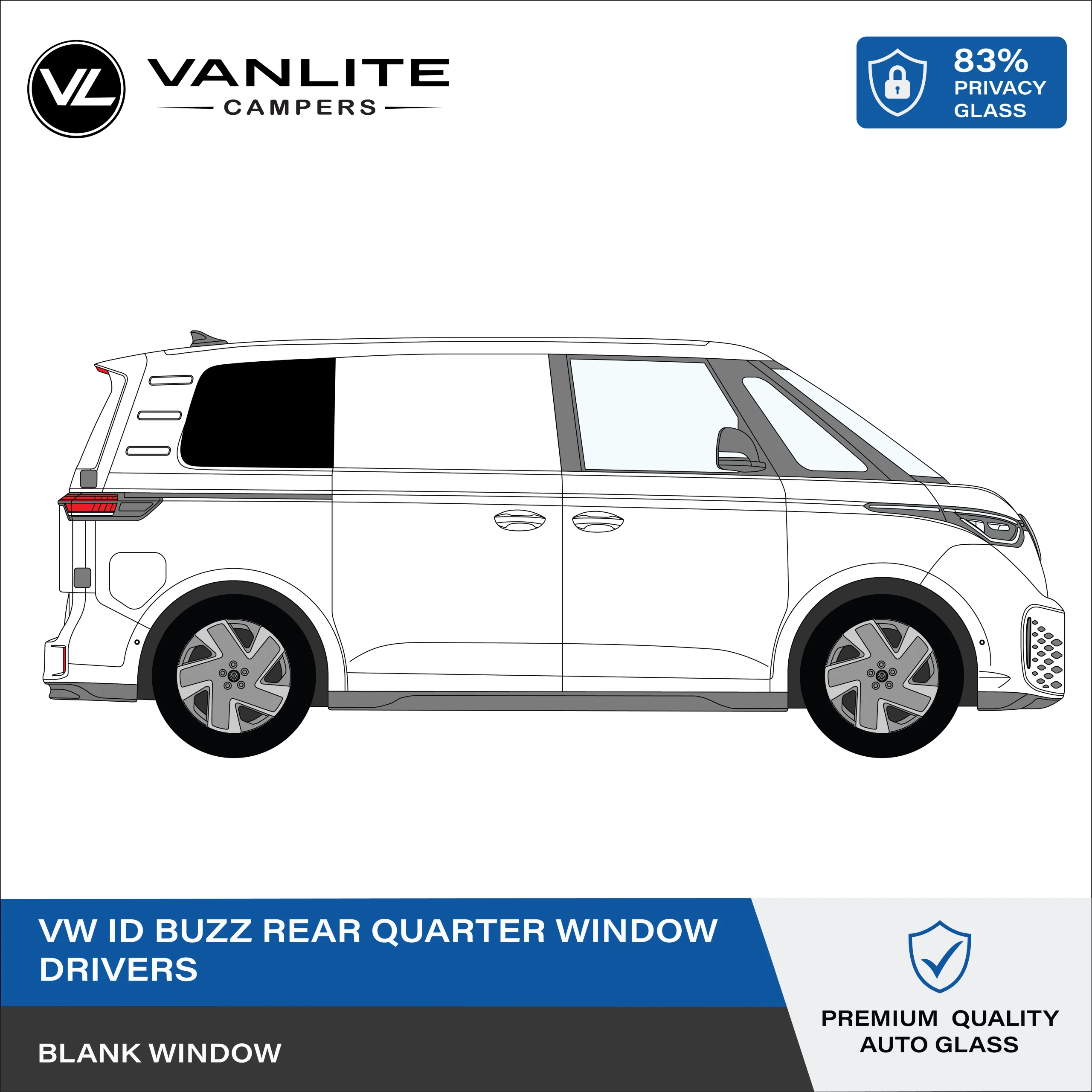 VW ID Buzz Rear Quarter Dummy Blanking Window R/H (Driver Side) Privacy Glass