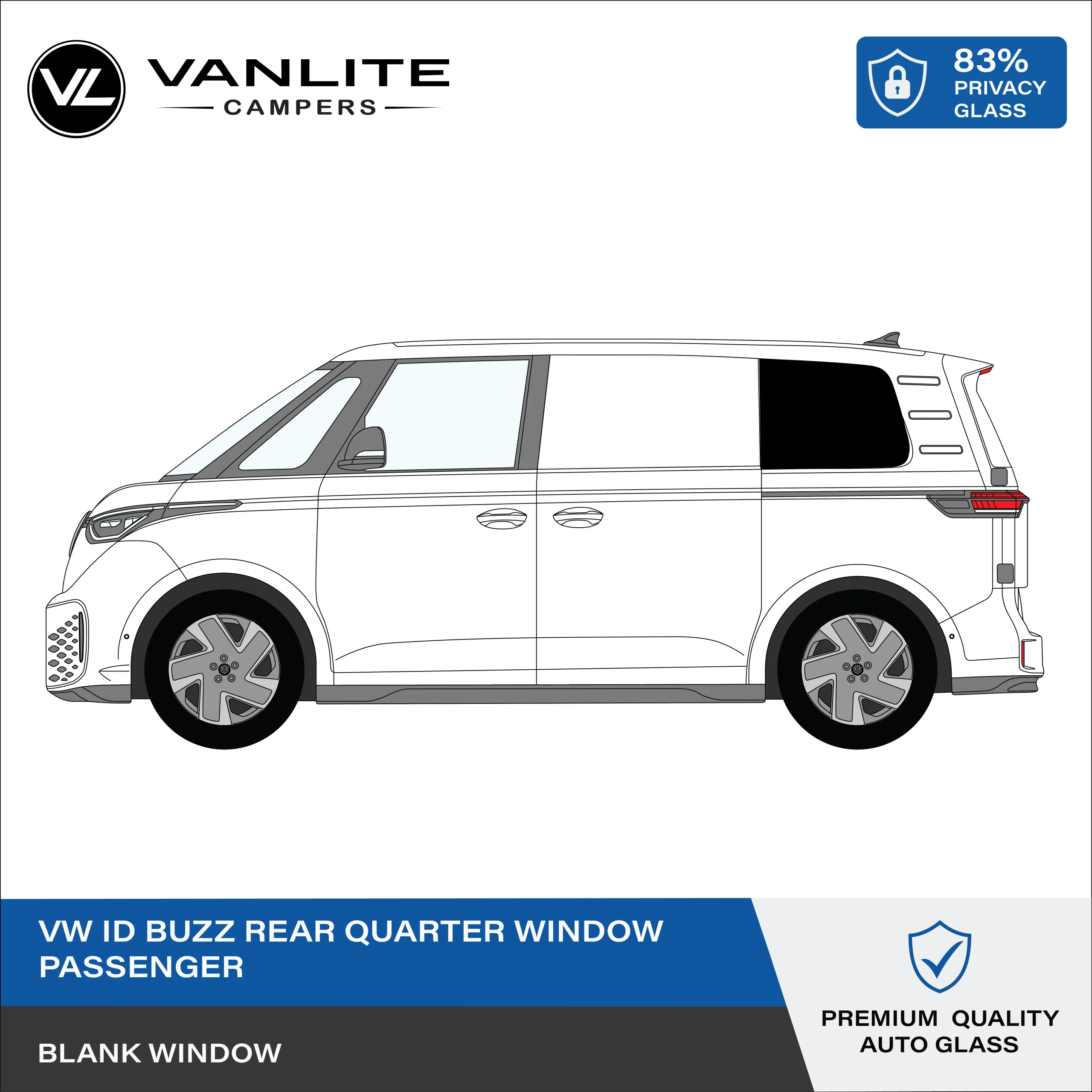 VW ID Buzz Rear Quarter Dummy Blanking Window L/H (Passenger Side) Privacy Glass