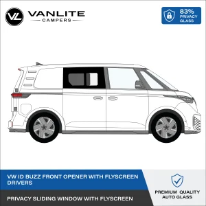 VW ID Buzz Side Load Door Front Panel Half Slider R/H (Driver Side) Privacy Glass with Flyscreen