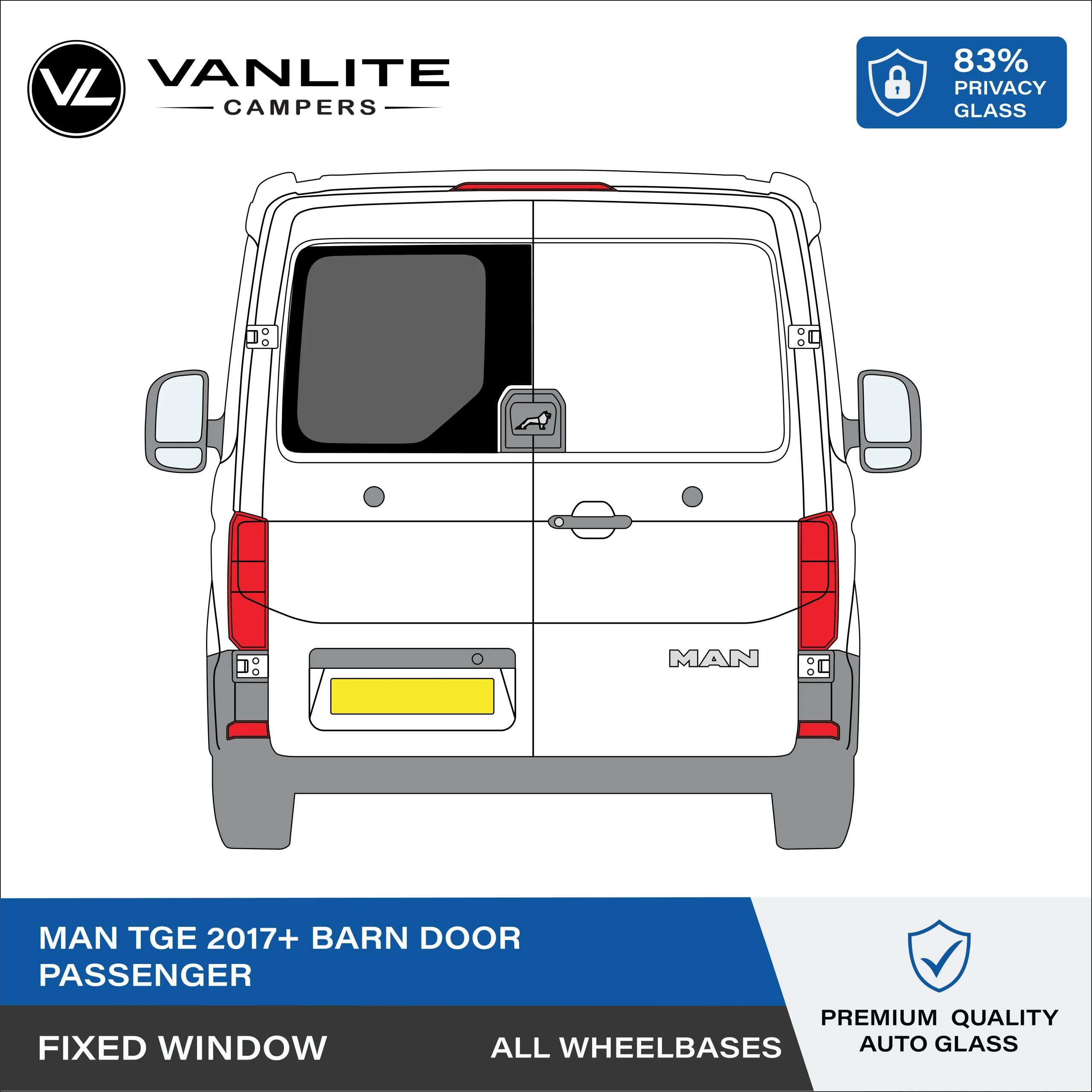 VW Crafter 2017+ Barn Door Window L/H (Passenger Side) Privacy Glass - Standard