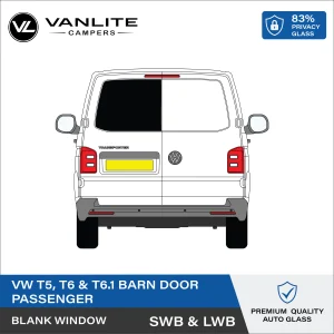 VW Transporter T5/T6/T6.1 Barn Door Window L/H (Passenger Side) Blank Glass