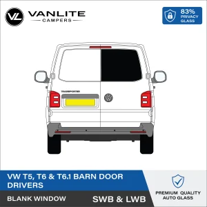 VW Transporter T5/T6/T6.1 Barn Door Window R/H (Driver Side) Blank Glass