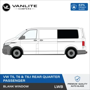 VW Transporter T5/T6/T6.1 Rear Quarter Window LWB L/H (Passenger Side) Blank Glass