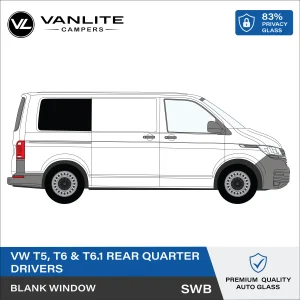 VW Transporter T5/T6/T6.1 Rear Quarter Window SWB R/H (Driver Side) Blank Glass