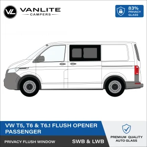 VW Transporter T5/T6/T6.1 Front Half Slider Flush Window L/H (Passenger Side) Privacy Glass