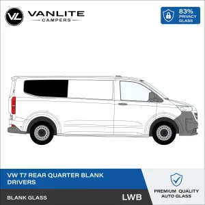VW Transporter T7 Rear Quarter Window LWB R/H (Driver Side) Blank Glass