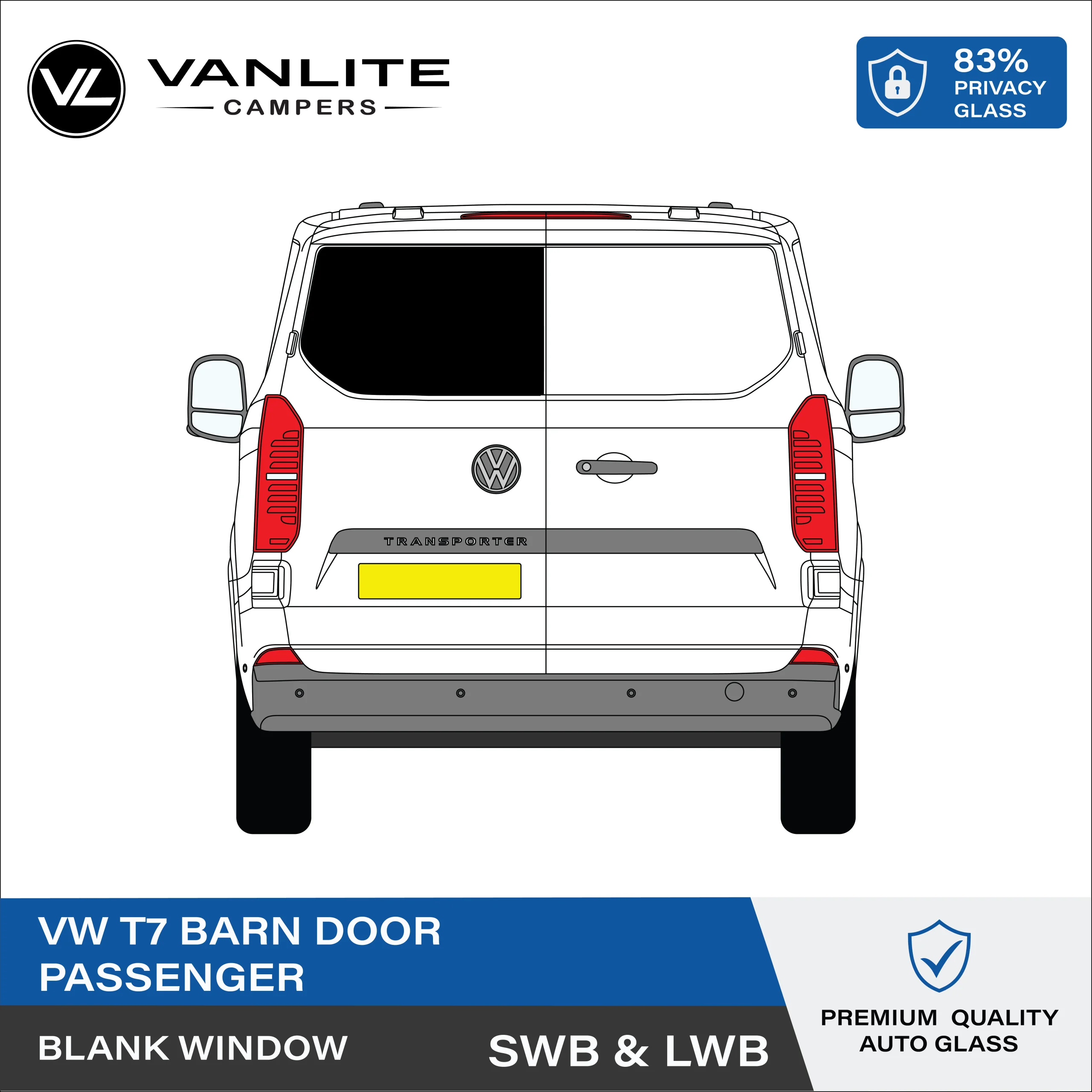 VW Transporter T7 Barn Door Window L/H (Passenger Side) Blank Glass