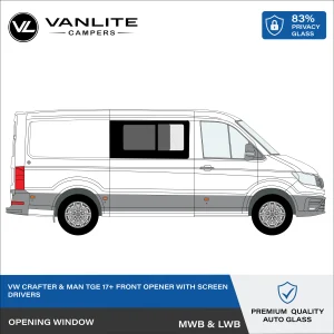 VW Crafter 2017+ / MAN TGE Front Half Slider Window R/H (Driver Side) Privacy Glass + Flyscreen