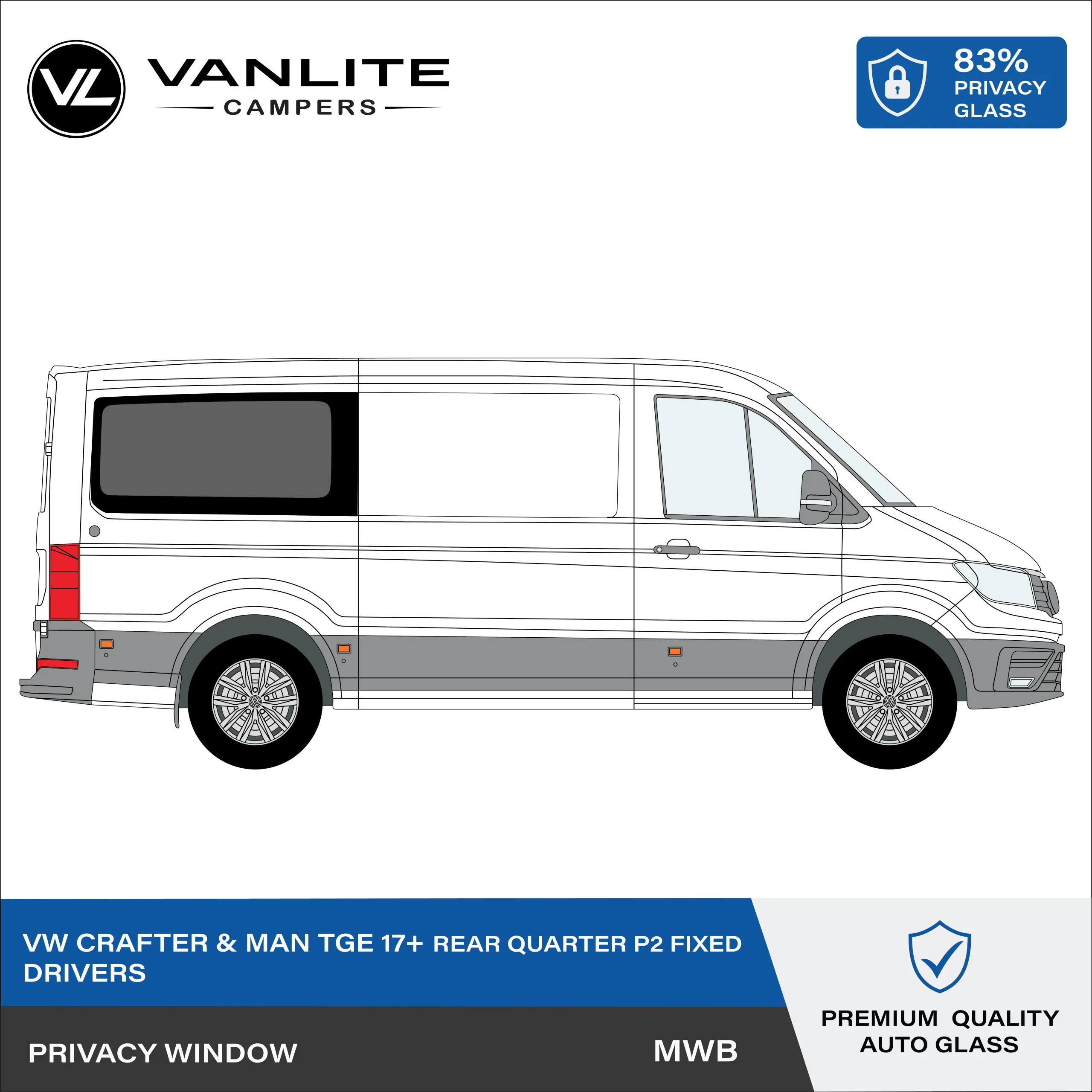 VW Crafter 2017+ / MAN TGE P2 MWB Window R/H (Driver Side) Privacy Glass