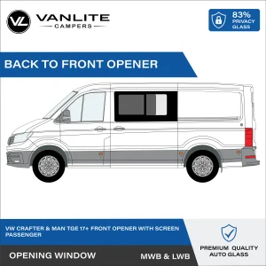 VW Crafter 2017+ / MAN TGE Half Slider Window L/H (Passenger Side) Privacy Glass + Flyscreen