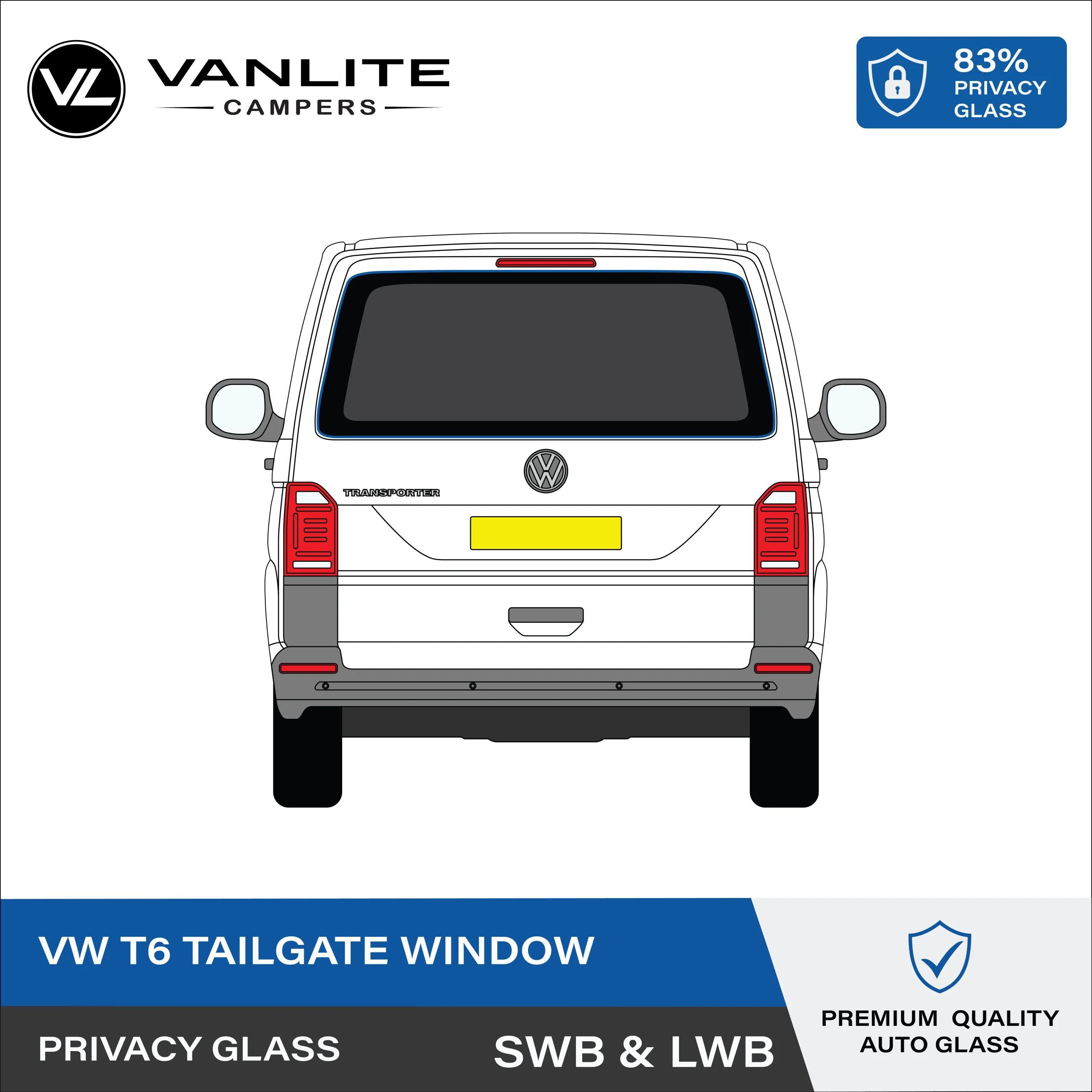 VW Transporter T6/T6.1 ONLY Tailgate Window Privacy Glass