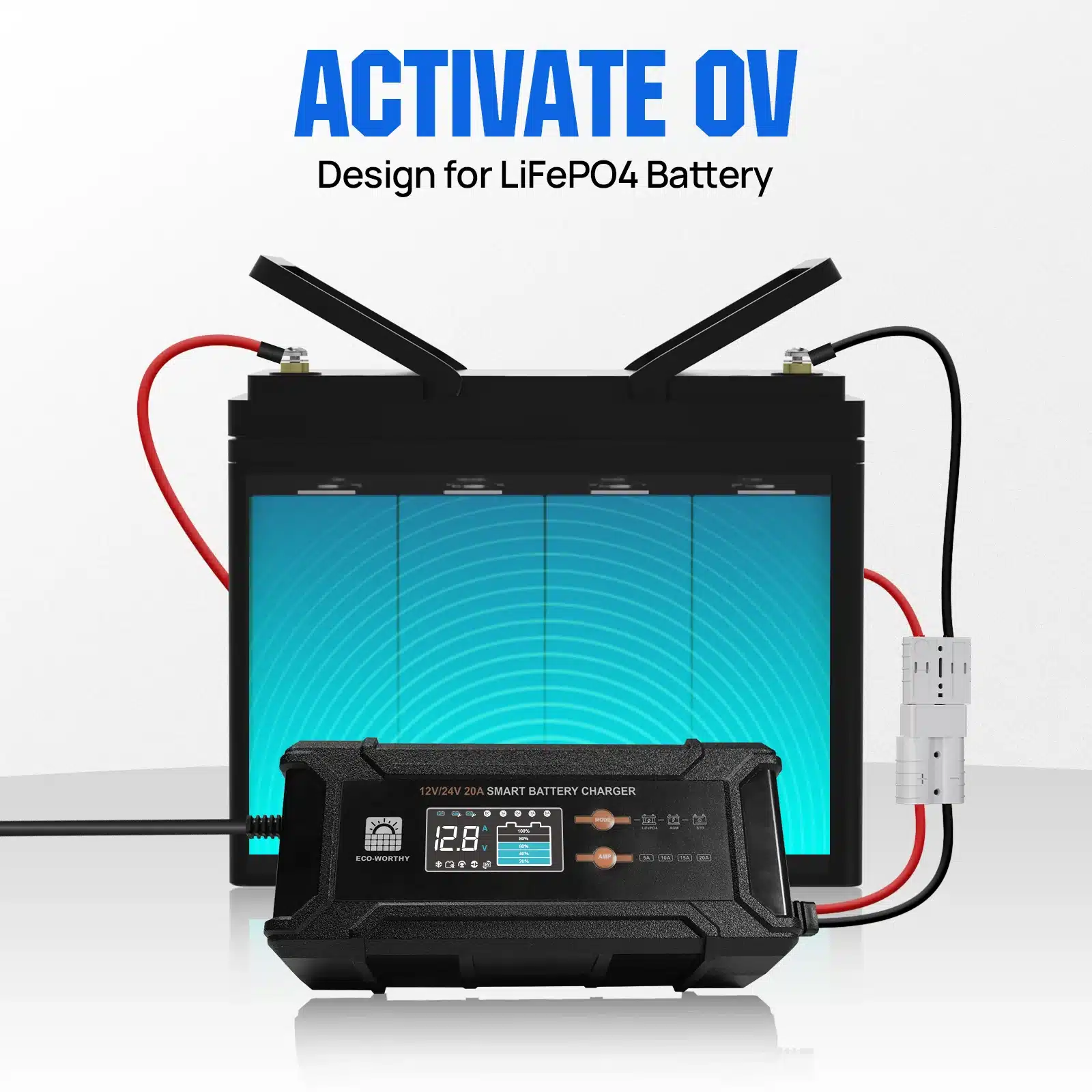 Eco-Worthy 12V/24V 20A Smart Battery Charger for Lithium Batteries - Image 4