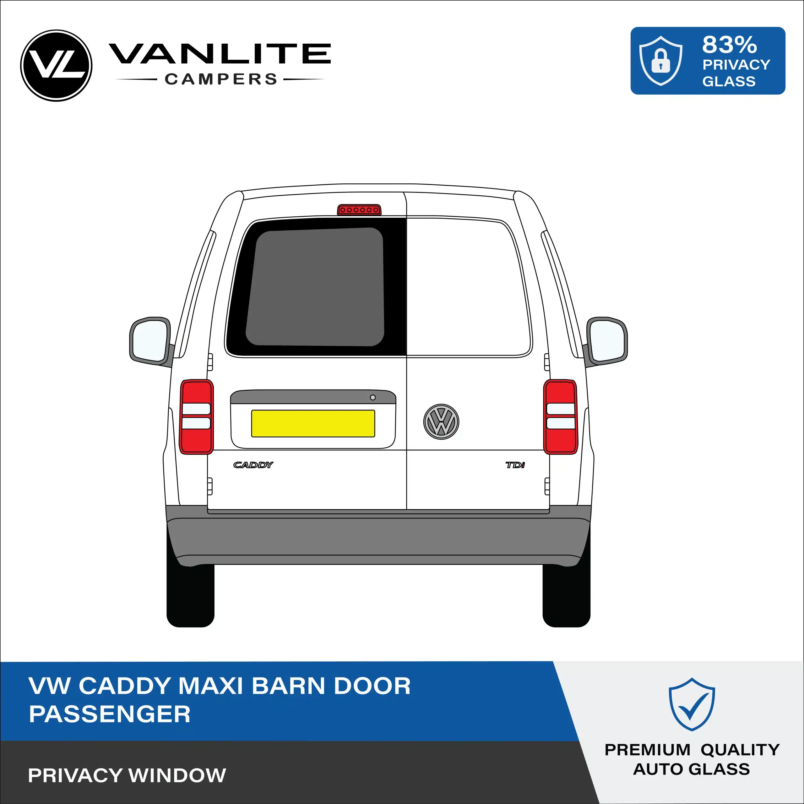 VW Caddy Maxi 2003-2021 Barn Door Window L/H (Passenger Side) Privacy Glass