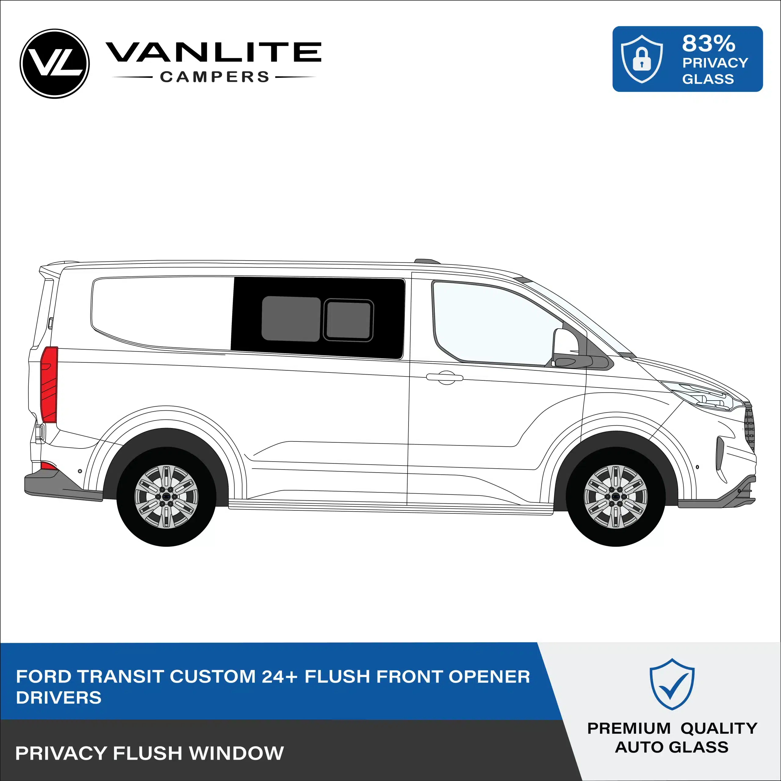 Ford Transit Custom 2024+ Flush Half Slider Window R/H (Driver Side) Privacy Glass