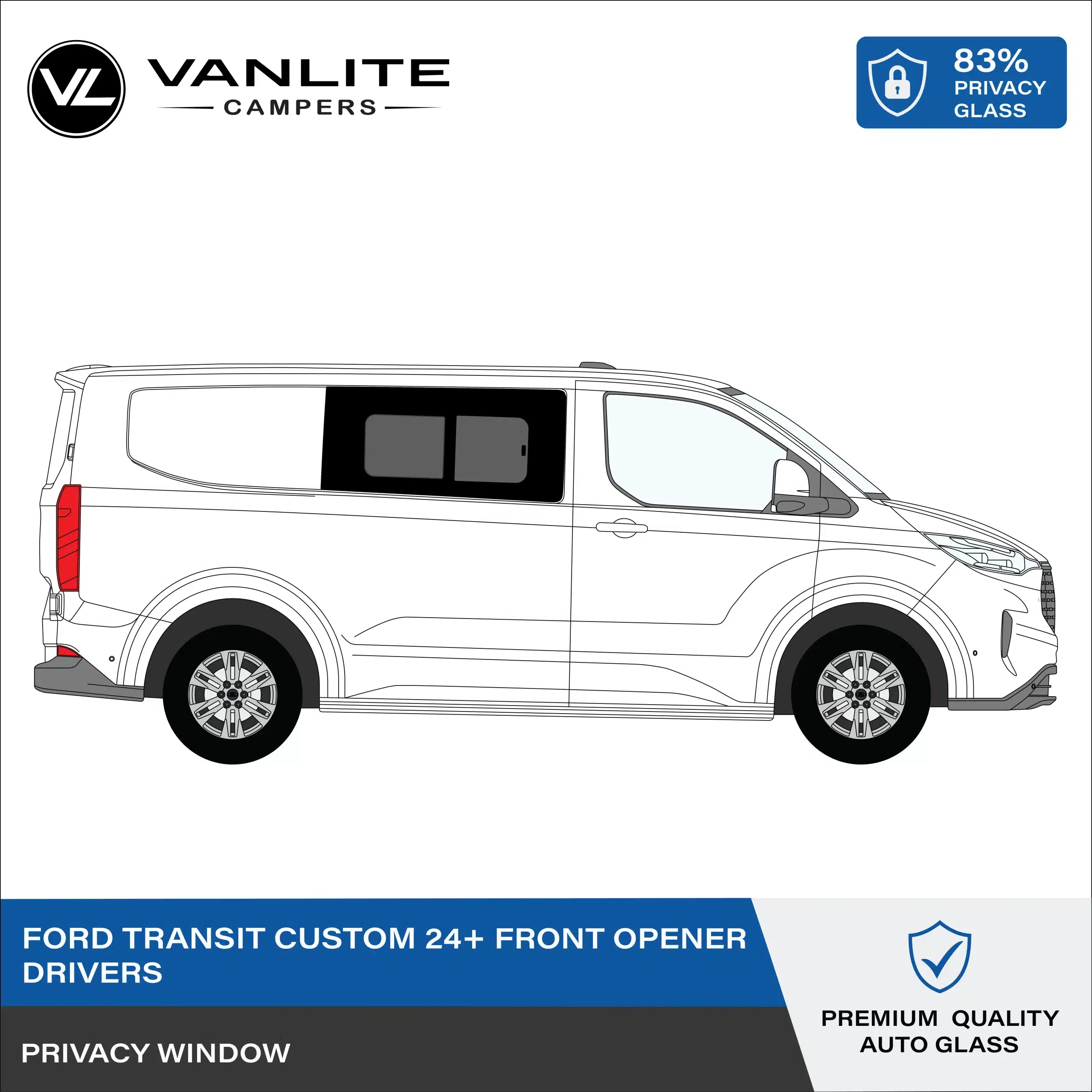 Ford Transit Custom 2024+ Front Half Slider Window R/H (Driver Side) Privacy Glass