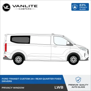 Ford Transit Custom 2024+ Rear Quarter Window LWB R/H (Driver Side) Privacy Glass