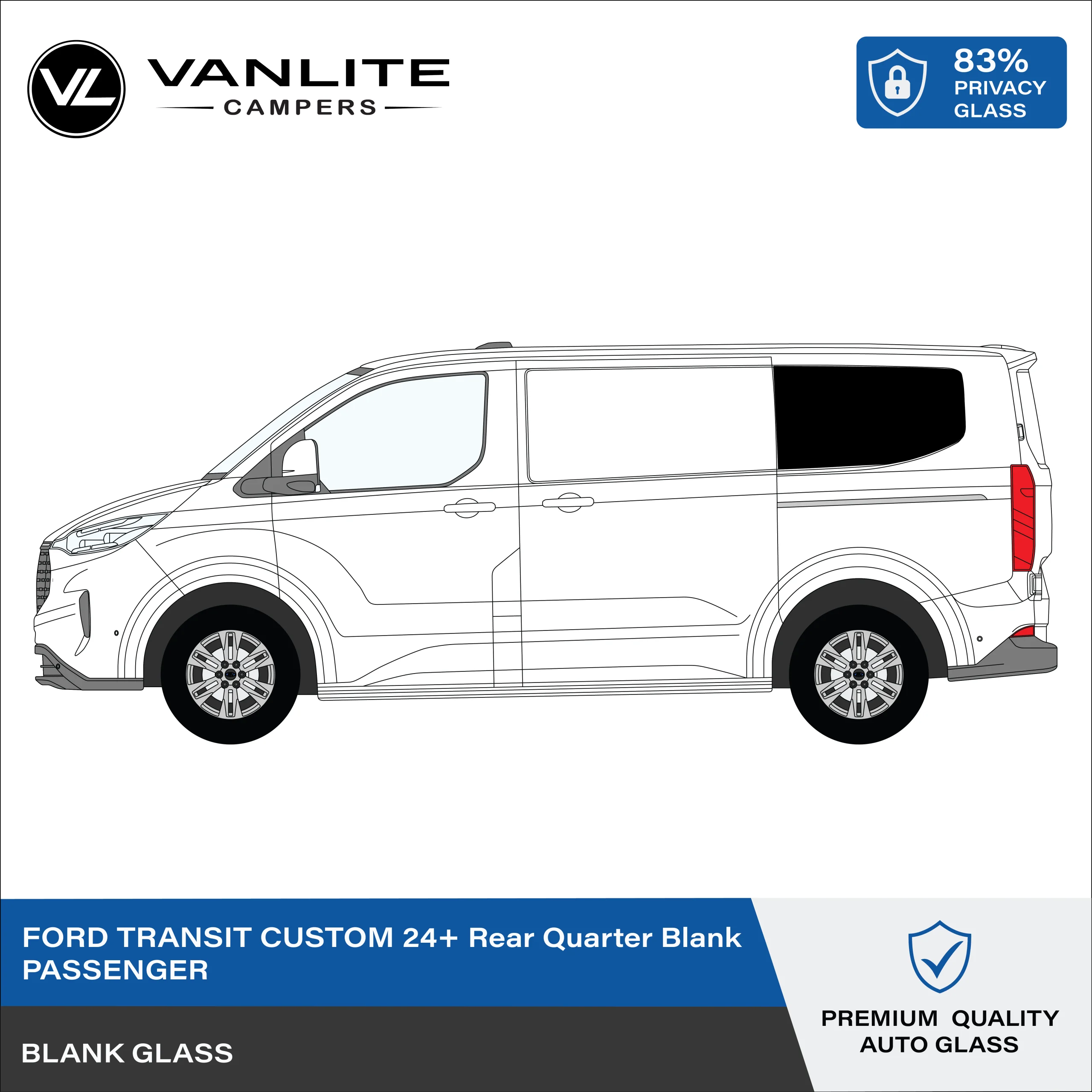 Ford Transit Custom 2024+ Rear Quarter Window SWB L/H (Passenger Side) Blank Glass