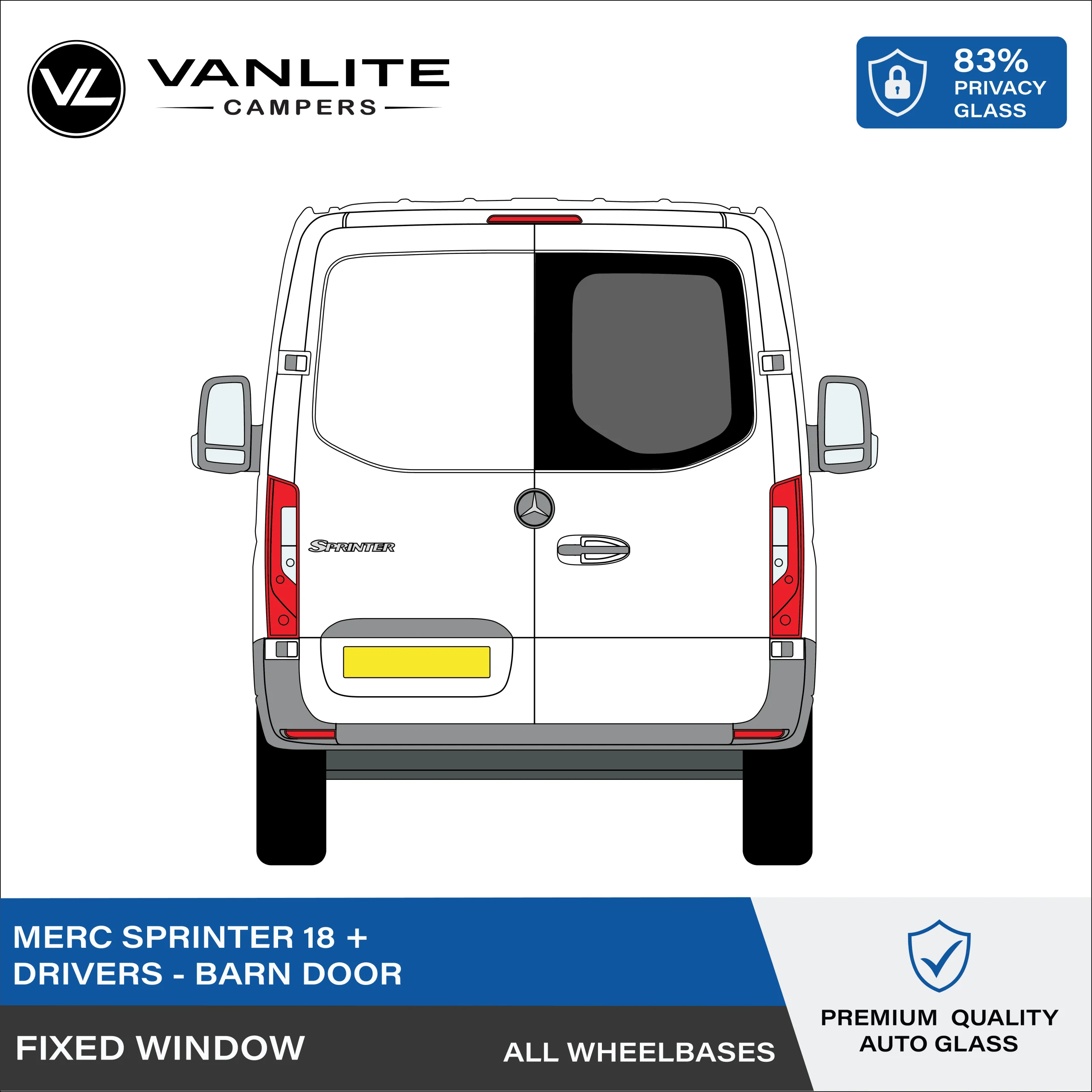 Mercedes Sprinter 2018+ Barn Door Window R/H (Driver Side) Privacy Glass