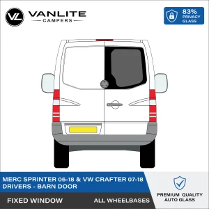 VW Crafter 2007-2018 / Mercedes Sprinter 2006-2018 Barn Door Window R/H (Driver Side) Privacy Glass - Fits Logo