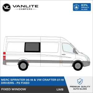 VW Crafter 2007-2018 / Mercedes Sprinter 2006+ P2 LWB Fixed Window R/H (Driver Side) Privacy Glass