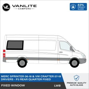 VW Crafter 2007-2018 / Mercedes Sprinter 2006+ P3 LWB Fixed Window R/H (Driver Side) Privacy Glass
