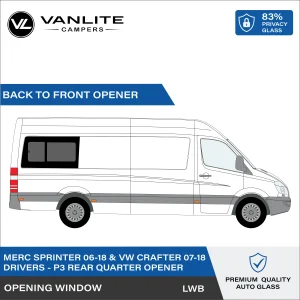 VW Crafter 2007-2018 / Mercedes Sprinter 2006+ P3 LWB Half Slider Window R/H (Driver Side) Privacy Glass