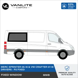 VW Crafter 2007-2018 / Mercedes Sprinter 2006+ P2 MWB Fixed Window R/H (Driver Side) Privacy Glass