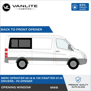 VW Crafter 2007-2018 / Mercedes Sprinter 2006+ P2 MWB Half Slider Window R/H (Driver Side) Privacy Glass
