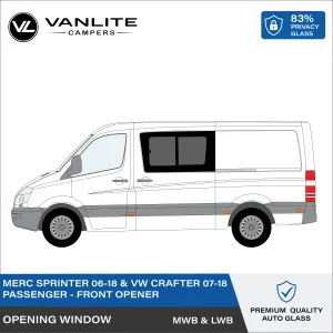 VW Crafter 2007-2018 / Mercedes Sprinter 2006+ Front Half Slider Window L/H (Passenger Side) Privacy Glass