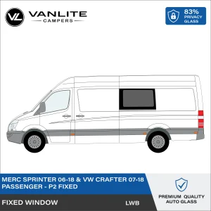 VW Crafter 2007-2018 / Mercedes Sprinter 2006+ P2 LWB Fixed Window L/H (Passenger Side) Side Load Door Privacy Glass