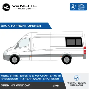 VW Crafter 2007-2018 / Mercedes Sprinter 2006+ P3 LWB Half Slider Window L/H (Passenger Side) Privacy Glass