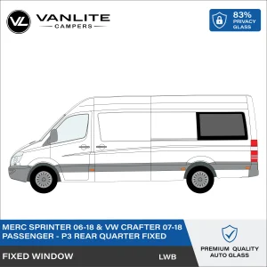 VW Crafter 2007-2018 / Mercedes Sprinter 2006+ P3 LWB Fixed Window L/H (Passenger Side) Privacy Glass