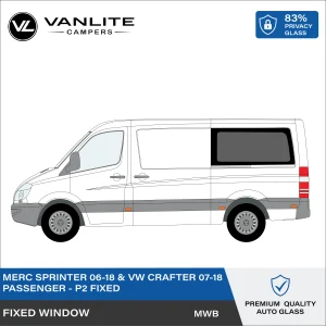 VW Crafter 2007-2018 / Mercedes Sprinter 2006+ P2 MWB Fixed Window L/H (Passenger Side) Privacy Glass