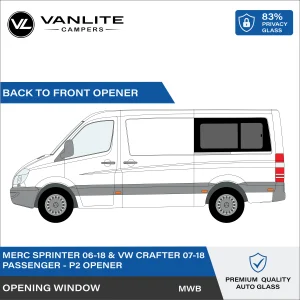 VW Crafter 2007-2018 / Mercedes Sprinter 2006+ P2 MWB Half Slider Window L/H (Passenger Side) Privacy Glass