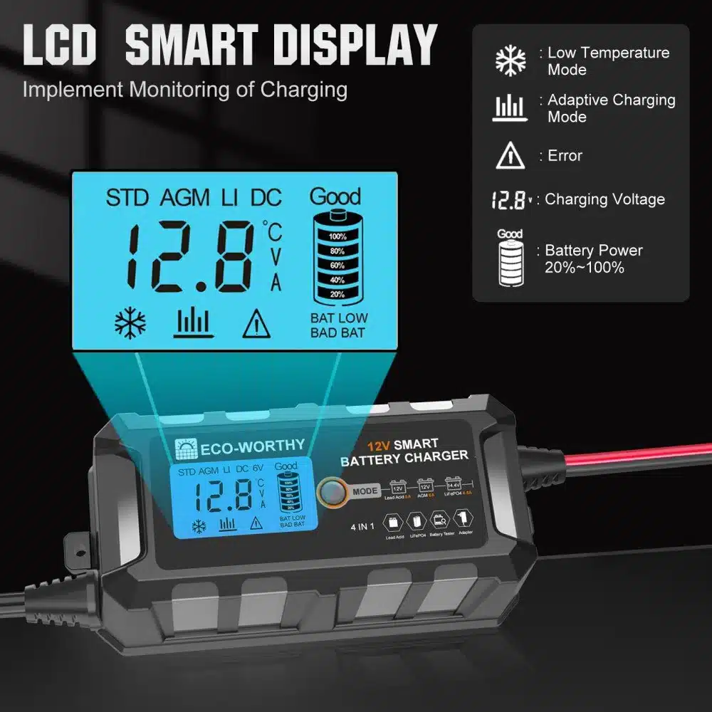 Eco-Worthy 12V 10A Smart Battery Charger with LCD Display - Image 3